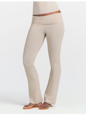 SKIMS Fold-Over Waist Bootcut Pants in Beige